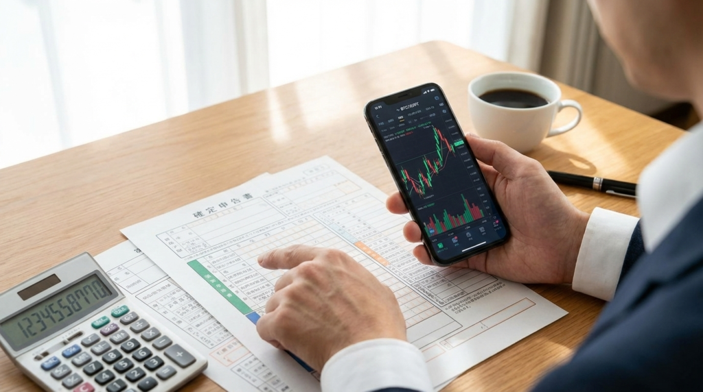 仮想通貨の確定申告をするパパ