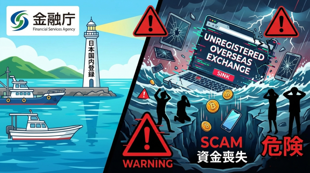 海外取引所のリスクと危険性を示すイメージ