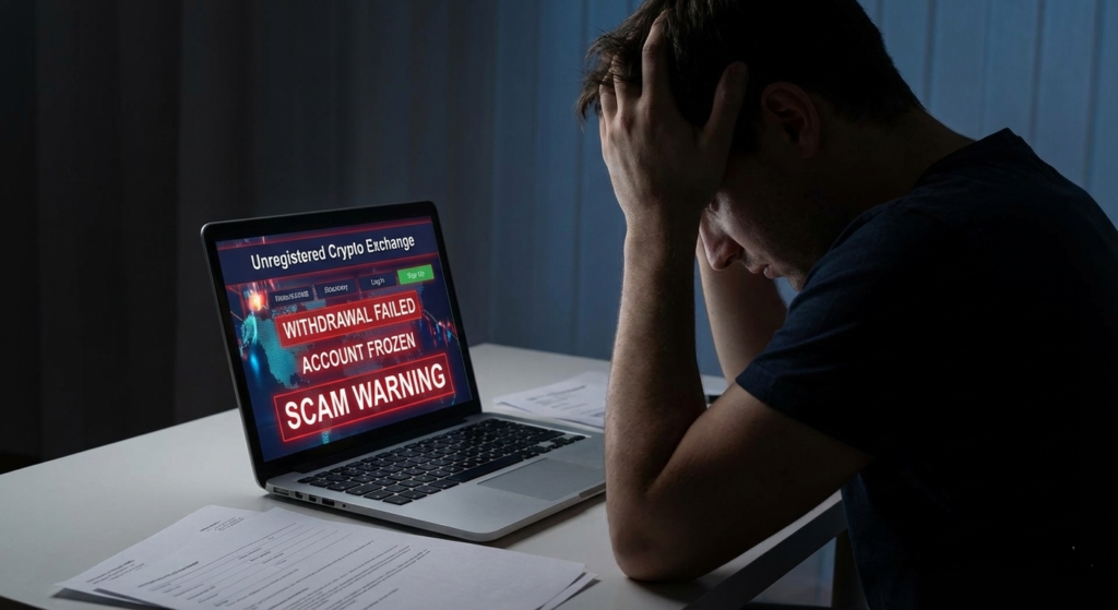 無登録取引所で詐欺被害に遭った様子のイメージ
