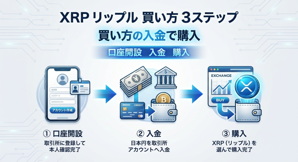 XRPリップル買い方3ステップ口座開設入金購入