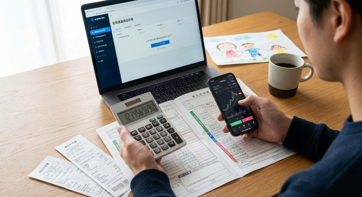 仮想通貨の損益計算ツールで確定申告するパパ