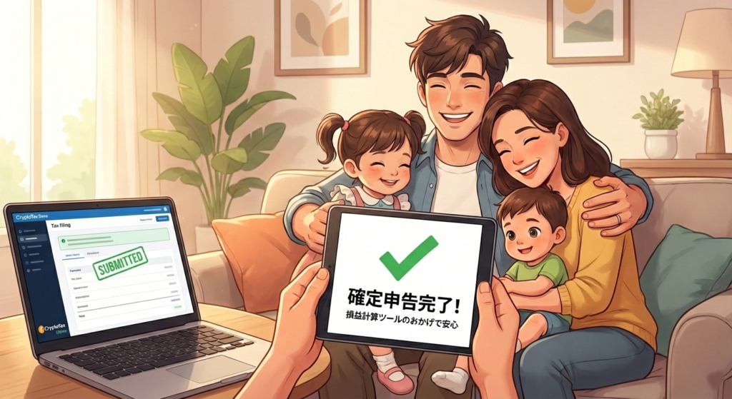 損益計算ツールで確定申告を完了したパパ